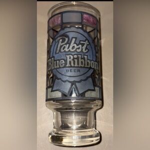 Vintage Pabst Blue Ribbon Logo Glass - Blue and Silver